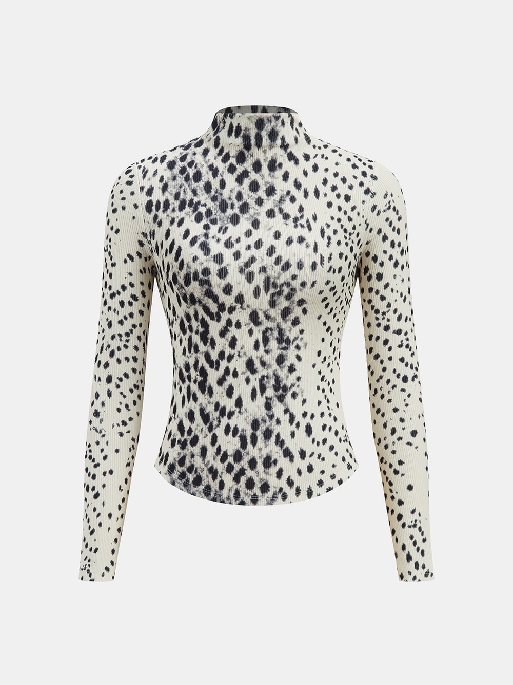 Commense Leopard Print Ribbed Mock Neck Top - Picture 4 of 5